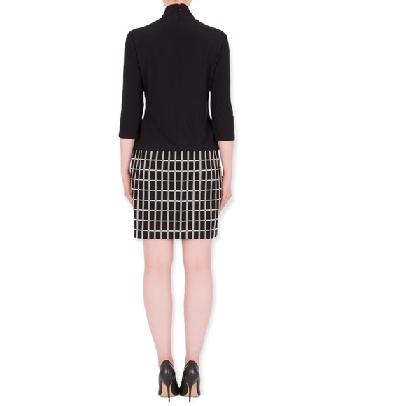 JOSEPH Ribkoff Cold Shoulder Geometric Check Black White Sheath Mini Dress, 8 - Picture 9 of 9